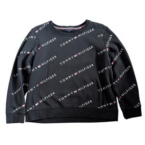 Tommy Hilfiger Spellout Logo Print Sweatshirt Women Large Y2K Street Crew Neck